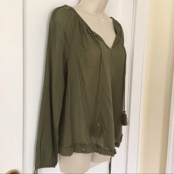 Neiman Marcus Green Top Blouse Peasant Size S - Picture 3 of 5